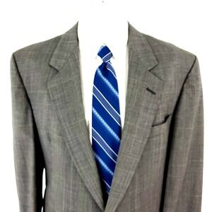 DAMAGED Hart Schaffner Marx Wool 2 Button Sport Coat 44R Gray Glen‎ Plaid